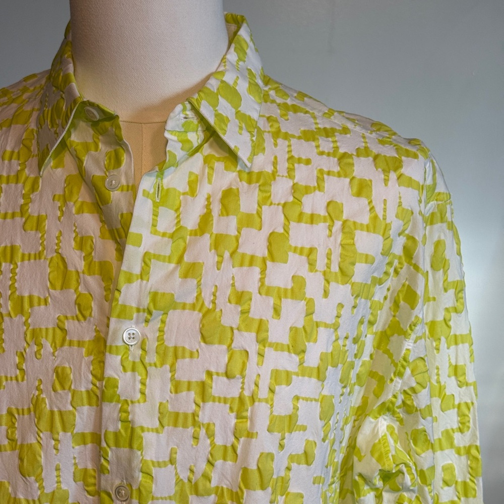 NWOT Hermès Paris 2021SS Neon Green White H Motif Cotton Button Down Shirt